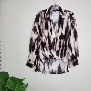 Camicetta Rachel Roy 3/$30 marrone alta-bassa manica lunga collo top medio - Foto 1 di 10