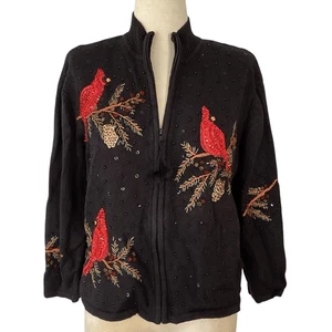 Vintage Heirloom Collectibles Christmas Sweater Women’s XL Cardinal Birds Sequin - Picture 1 of 8