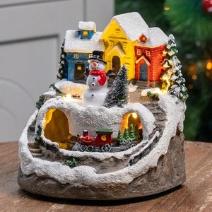 Christmas Snowman Figurine w/ Spinning Train, LED & 8 Music Songs Holiday Decor - Picture 1 of 7