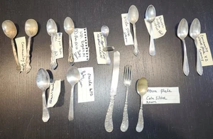 Silverplate Childs, Jelly, Serving Ware Vintage Antique Spoons 14 Peices - Picture 1 of 12