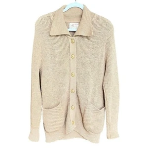 True Vintage 60s Buttoned Knitted Wool Tan Size 36 Western Americana Knit Cowboy - Picture 1 of 7