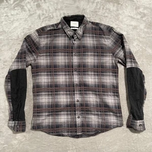 Camisa Billy Reid Para Hombres Grande Gris A Cuadros Calce Ajustado Franela Abotonada Manga Larga - Imagen 1 de 7