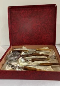 Vintage Marbled Bakelite Bar Set A6 -70 In Red Hinged Boxed Set - Picture 1 of 12