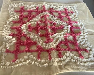 Cream & Pink Chenille Tufted Throw Pillow Cover Or Case 18x16” Vintage - Picture 1 of 8