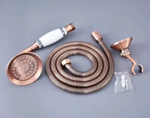 Red Copper Bathroom Water-saving Hand-Held Spray Shower Head W/1.5m Hose Bracket - Picture 1 of 8