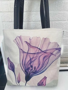 Women's Handmade Purple Lilly Flowers Tote Bag - Picture 1 of 4