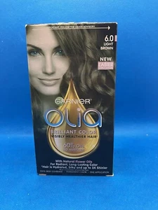 Garnier Olia Ammonia Free Permanent Hair Color 6.0 LIGHT BROWN Imperfect Box - Picture 1 of 2