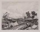 A. PENNAUTIER (*1803), łąkowy krajobraz z parą spacerową, akwaforta romantyczna