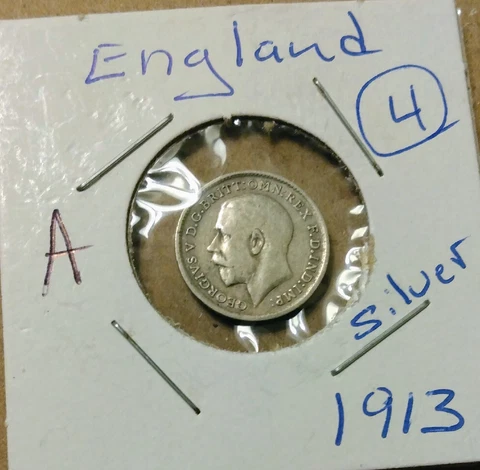 STERLING SILVER 0.9250 Great Britain 3 Pence 1913 KM# 813 Cover