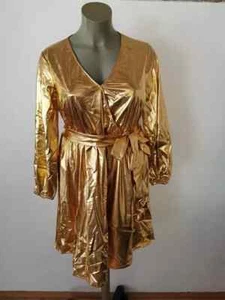 Kleid Gr 2XL Gold Edel Langarm Gürtel Gummizug Tallie 4/50A - Bild 1 von 3