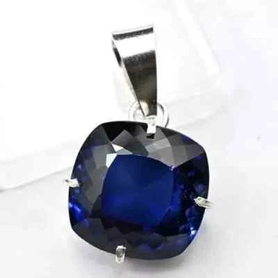 Zaffiro Blu Naturale 25.08 Ct Taglio Cuscino Pendente In Argento 925 Gemma - Immagine 1 di 4