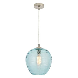 Visconte Sarno Deckenpendelleuchte mit blau getöntem Glasschirm - poliertes Nickel - Bild 1 von 9