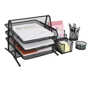 Büro Schreibtisch ordentlich 5-teiliges Organizer-Set - 3 Ebenen A4 Aktenfach, Stifttopf, Memo-Pad - Bild 1 von 16