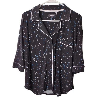 dkny pajama top womens small black short sleeve star pattern - Image 1 of 4