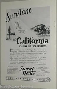 1925 Southern Pacific RR advertisement, Sunset Limited, California - Bild 1 von 3