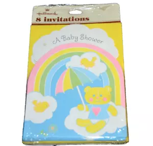 BABY SHOWER 8 Invitaciones Oso de Peluche COLORES BRILLANTES De Colección Arco Iris Troquelado Sello - Imagen 1 de 3