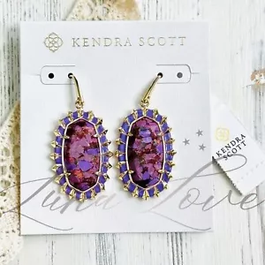 KENDRA SCOTT Dani Gold Frame Drop Earrings in Bronze Veined Violet NWT - Picture 1 of 5