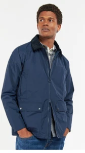 Barbour Domus Waterproof Jacket Mens XLarge Blue Corduroy Collar 2 Way Zip New - Picture 1 of 12