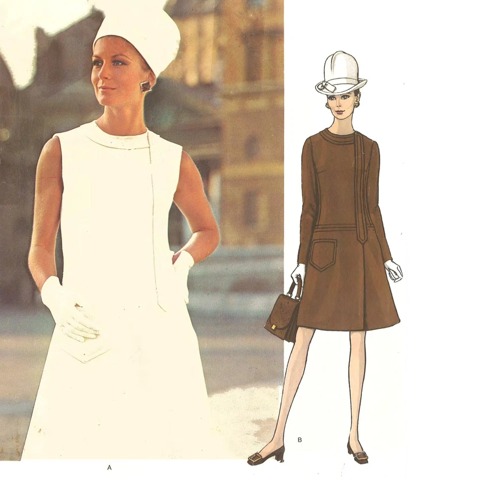 1960s Muster, one piece Vogue Kleid, Halb Tailliertes - Büste = 86.4cm (86.4cm) - Bild 1 von 1
