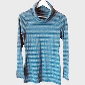 Metalicus Top Womens Medium M Blue Grey Stripe Turtleneck Thermal Layer - Picture 1 of 13