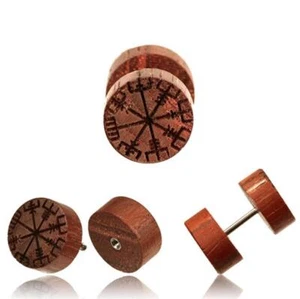 Falso Holzplug Vegvisir Piercing Plug Acero Inox Madera Grabado Vikingo Brújula - Imagen 1 de 1
