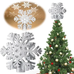 Christmas Tree Topper Star - Xmas 3D Silver Snowflake Rotating Ceiling Projector - Picture 1 of 10