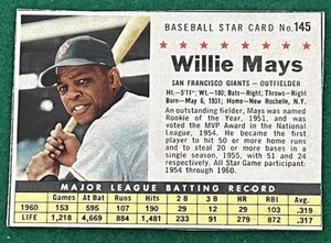 1961 Post Cereal Willie Mays #145 - Foto 1 di 2