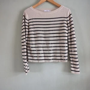 Mng Ladies Stripe Jumper UK Size  M Cream - Picture 1 of 21