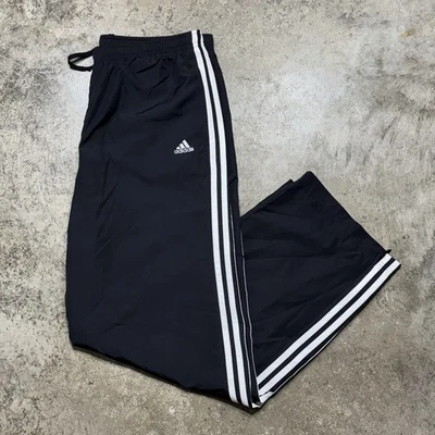 Pantalones deportivos Adidas vintage de nailon para hombre grandes negros/blancos clásicos calce recto Y2K Foto 1 de 4