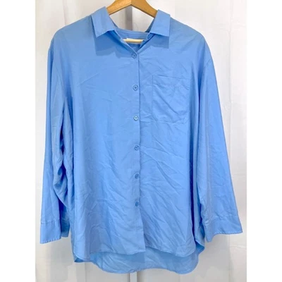 STORQ Easy Button Up Shirt Long Sleeve Silk Soft Maternity Postpartum Blue 4 L - Image 1 of 4