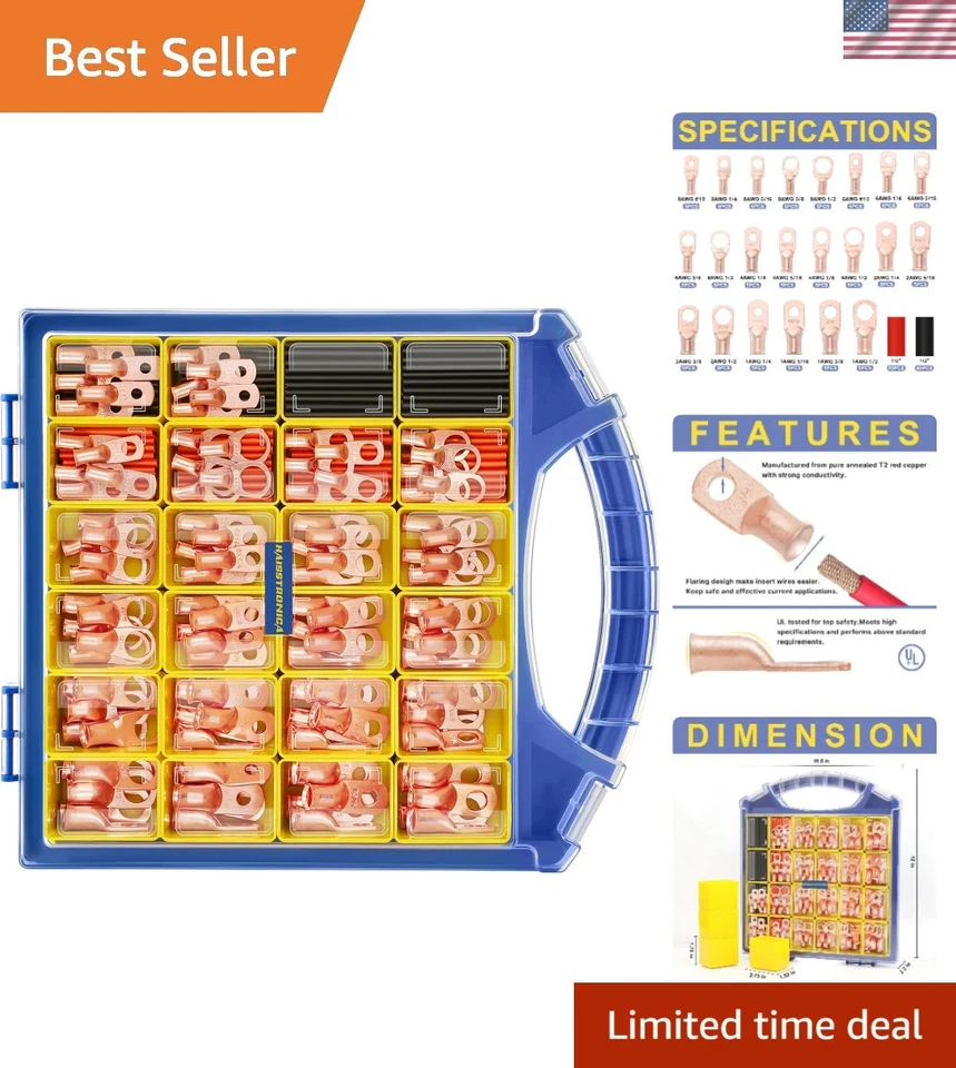 220PCS Battery Cable Ends Kit,110PCS AWG 8 6 4 2 1 Heavy Duty Copper Wire Lug... - Image 1 of 4
