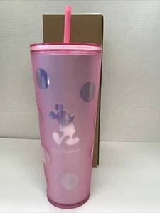 Starbucks Disney Mickey Mouse Minnie ROSA Lunares 24 OZ Vaso y Pajita NUEVO - Imagen 1 de 7