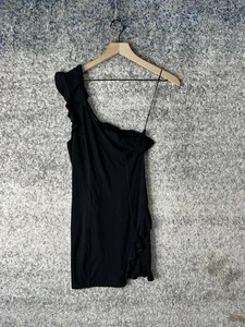 Free People Dress Womens XS Black One Shoulder Ruffle Bodycon Mini Cocktail - Picture 1 of 7