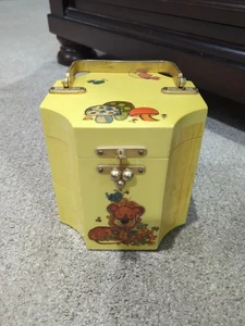 70's VTG Footed Wooden Decoupage Box Purse Mushroom Whimsical Lion Turtle Cat - Picture 1 of 11