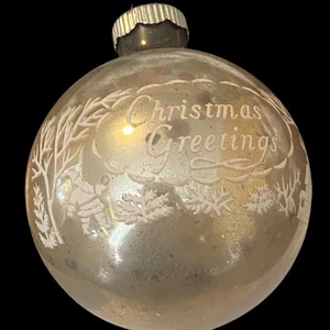 SHINY BRITE Vtg Mercury Glass Bslls Silver Toned “CHRISTMAS GREETINGS” Set Of 2  - Picture 1 of 18