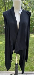 Cardigan lungo senza maniche a cascata Talbots nero aperto davanti maglia L NUOVO CON ETICHETTE - Foto 1 di 10