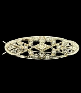 Art Deco Stil Vintage Silberton klar Strass Haarspange Barrette - Bild 1 von 12