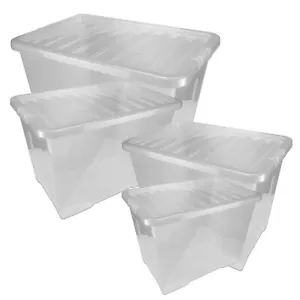 Clear Large Size, Strong 4 x 80L Plastic Storage Boxes With Lids - Picture 1 of 3