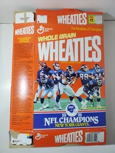 Wheaties scatola vuota piatta piegata cereali 1991 New York Giants Super Bowl Champions - Foto 1 di 6