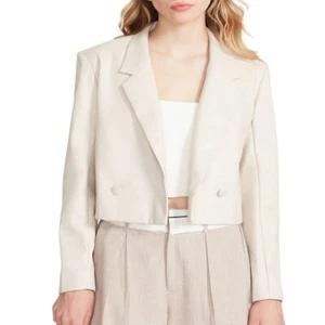 Double Breasted Genuine Leather Crop Blazer For Women, Workwear Leather Blazer - Picture 1 of 6