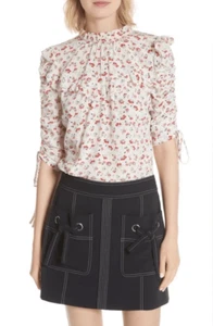 Top Veronica Barba Howell Stampa Floreale Seta Ruffle In Blusa Bianca 4 $395 - Foto 1 di 14