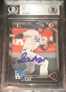 Gavin Lux Dodgers FIRMATO 2016 BOWMAN BASE ARGENTO CERTIFICATO BECKETT 474/499 - Foto 1 di 1