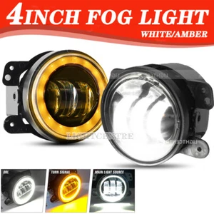 2x 4 Inch LED Fog Lights Amber/White Halo for Jeep Wrangler JK TJ Dodge - Picture 1 of 9
