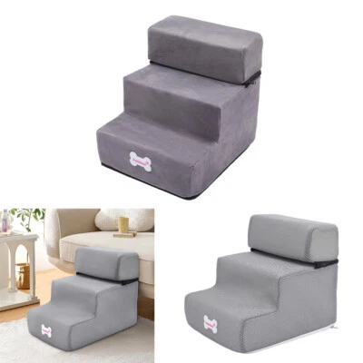 DREAM-HOMELAND Dog Puppy Ladder Sofa Bed Climbing Stair 3 Steps Foam Pet Ramp Removable Cover