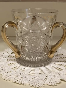 Antique Spooner EAPG Clear Glass w/ 3 Gold Handles Souvenir DETROIT Michigan Mi - Picture 1 of 24