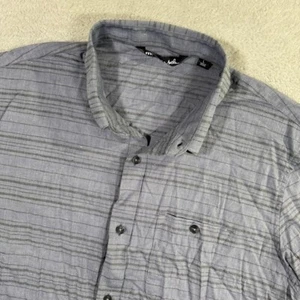 Travis Mathew Mens Large Button Down Shirt Short Sleeve Blue/Grey Striped EUC - Picture 1 of 6