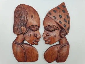 Paar Skulpturen Profile afrikanisches Paar Afrika aus Holz Kolonialstil 26cm - Bild 1 von 10