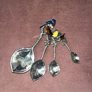 LA CUCINA BY GANZ 4 PC Measuring Spoons Enamel Birds Leaf Spoons - Picture 1 of 5