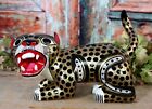 Lg Jaguar Tiger Leopard Wood Figure Handmade Olinal Guerrero Mexican Folk Art