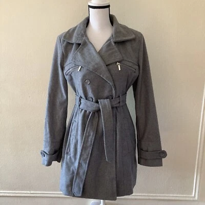 New Look women gray Collar double breasted Belted Pea Coat Wool Blend - Image 1 of 4